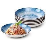 NUTRIUPS 20.5cm Pastateller, 6 Stück Suppenteller, 500ml / 16oz Suppenschüsseln, 8'' Porzellan Pastateller, Mikrowellen & Spülmaschinenfest(Blau)