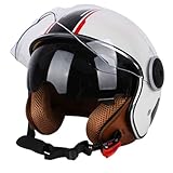 Vintage Jet Helm Doppelvisier, Motorrad-Halbhelm, 3/4 Offener Motorradhel Mit Transparenter Sonnenschirm, ECE-Geprüft Jet-Helm Für Männer Und Frauen, Motorrad-Sturzhelm Q,55-62cm