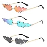 Smavles Sonnenbrille Flammenform 3 Stück Welle Sonnenbrille Party Brille Randlos Metall Brillenfassungen, Mode Punk-Stil Sonnenbrille Retro Unisex Sunglasses