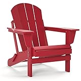 TORVA Adirondack Stuhl aus recyceltem Kunststoff, HDPE, zusammenklappbar, für den Außenbereich, Terrassenstühle, Rasenstuhl, wetterbeständig, Adirondack Stuhl, Rot