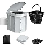 WADEO Tragbare Campingtoilette mit herausnehmbarem Einsatz, Auslaufsichere Klapptoilette für Erwachsene, Faltbare Campingtoilette mit Papierhalter, Ideal für Wandern Camping Reisen Angeln (Grau)