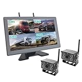 GREENAUTO kabellose Rückfahrkamera, 10“ Touchscreen Display mit 2 Rückfahrkameras, HD 1080P IP69K wasserdicht IR Nachtsicht,170°Weitwinkel, Einparkhilfe Kabellos für Lastwagen Wohnmobile Anhänger.