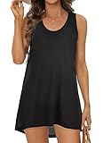 Gosunny Damen Badeanzug Sommer lässig Tank Kleider Strand Bademode Cover Up Bikini Sonnenkleid(Schwarz,M)