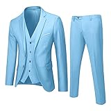 Generisch Herrenanzug Slim 3-teiliger Business Hochzeit Party Jacke Weste & Hose (Blue, S)