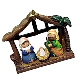 Dcaknri Weihnachtskrippen-Set aus Kunstharz, Weihnachtsfiguren, Krippenszene, Miniatur-Statuen für Zuhause, Urlaubsdekorationen, Ornamente