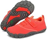 SAGUARO Barfussschuhe Kinder Barfußschuhe Jungen Mädchen Traillaufschuhe Leicht Bequeme Barfuß Laufschuhe rutschfest Atmungsaktiv Zehenschuhe mit Klettverschluss, Leuchtendes Korallenrot, 25 EU