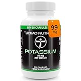 Kalium Hochdosiert Kapseln - 99mg pro Kapsel - 100 Stück an Schnell Auflösende Kalium Tabletten, mit je 99 mg an Hochwertigem Kaliumgluconat (Potassium Gluconate) Pulver
