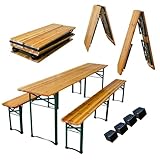 CHEFGASTRO Bierzeltgarnitur mittig klappbar 220 cm breit 3-teilig 1x Tisch 2X Bierbank, lackiertes Holz inkl. 16x Bodenschoner aus Kunststoff Biertischgarnitur Festzeltgarnitur Gartenmöbel-Set