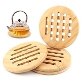 VFANDV 4 Stück Topfuntersetzer Set, Bambus Rutschfestes Waschbar Untersetzer, Hitzebeständiger Topfuntersetzer, Pfannenschoner für Küchenschüsseltöpfe Pfannen und Teller (15 x 15 cm, Round)