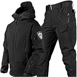 VBVARV Militärische Taktische Herren-Kampfuniform wasserdichte Armee-Kampfanzug-Sets Camouflage Softshell-Jacken-Hosen Jagdkleidung,Schwarz,XXL