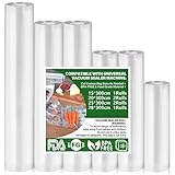 Vakuumierbeutel 6 Rollen Vakuumbeutel Lebensmittel 15|20|25|28x300cm, Vakuumierfolie für alle Vakuumiergerät, BPA-frei, reißfest, 190µm, Sous Vide Gefrierbeutel für alle Mikrowelle