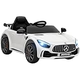 AIYAPLAY Kinder Elektroauto 12V Elektrofahrzeug mit 2,4G Fernbedienung, Lichten, Musik, Stützräder, 3-5 km/h, Kinderauto mit USB, MP3, Rückwärtsfunktion, Sanftstart, für Kinder 3-6 Jahre, Weiß