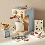 Mamimami Home Kaffeemaschine Kinder Holz Mit Mühle,Spielküche Zubehör Kaffeeservice Spielset,Spielküche Zubehör,22-Teilig, Mit Menü, Pädagogisches Holzspielzeug Rollenspiel,Geschenk für Kleinkind