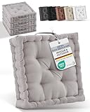 Beautissu 4er Set Bodenkissen Sitzkissen 40x40 cm - Dickes Matratzenkissen 8cm - 100% Baumwolle Stuhlkissen Indoor & Outdoor Sitzkissen Boden Tragegriff extra Dicke Sitzauflagen Taupe - Mila