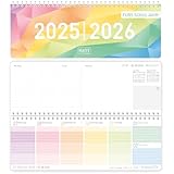 Häfft® Wochen-Tischkalender Schuljahr 2025/2026 'Rainbow' im Quer-Format, 1 Woche auf 2 Seiten - Wochenkalender, Schreibtisch-Kalender Schule - nachhaltig & klimafreundlich