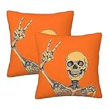 ZSUUGJ Dekorative Kissenbezüge, Skelett-Design, 45,7 x 45,7 cm, 2 Stück, dekorative Dekokissen, Outdoor-Kissenbezüge, quadratisch, für Couch, Bett