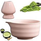 GOMETY Japanische Matcha-Schale mit Ausgießer, Chawan Matcha-Teeschale mit Schneebesenablage, Traditionelle Matcha-Keramikschale Matcha-Schale Chawan Teeschalen Keramik-Matcha-Schale (Rosa-Farbe)