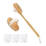 Relaxdays Rückenbürste, 2 abnehmbare Aufsätze, Naturborsten, Langer Stiel, Haken, Bambus Körperbürste, 6-TLG. Set, Natur