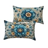Kissenbezug 50x70 cm Türkis Kissen Rétro Outdoor Kissen Wetterfest Samt Kissenbezüge Dekokissen 2er Set Rechteckig Sofakissen Kissenhülle Couchkissen für Schlafzimmer Bett Sofa deko Wohnzimmer C-359