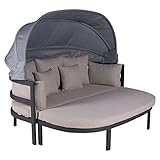 OUTLIV. Sonneninsel Romeo Aluminiumgestell, Polyesterbezug, klappbares Sonnendach, inkl. 2 Sitzkissen, 3 Rückenkissen, wetterfest, 178x152x150 cm, Beige