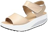 Mesing Damen Sandalen Plateau Leder Sommer Orthopädische Sandalen Bequeme Peep Toe Sandaletten Platform Wedges LX366-Beige1-EU38