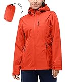 33,000ft Regenjacke Damen Wasserdicht Outdoorjacke Atmungsaktiv Herbst Übergangsjacke Leichte Jacke mit Kapuze Windbreaker zum Wandern Reisen Treking Fahrrad Orange 40