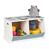 Relaxdays Kinderregal mit Hundemotiv, 2 Fächer, HxBxT: 33 x 60 x 34 cm, Mädchen & Jungen, MDF, Bücherregal, bunt