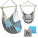 AMANKA Mit 2 Kissen zum Wenden - Balkon Hängesessel Grau Blau - Outdoor Hängeschaukel für Garten