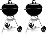 Weber Original Kettle Holzkohlegrill, Ø 57cm Grillfäche, BBQ Grill mit porzellanemaillierten Deckel & Kessel, Deckelthermometer, One-Touch Reinigungssystem - Schwarz (14101004) (Packung mit 2)
