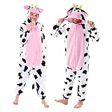 Spooktacular Creations Unisex Erwachsene Plüsch Pyjama Schlafanzug, Damen Herren Jumpsuit Jumpsuit Kuh Tier Kostüm Halloween Karneval Kostüm (X-Large, Multicolor)