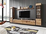 MINIO go for it - Wohnwand 4-Teilig Set Veve 2 I Hängend oder Stehend I 2X Hochschrank-Vitrine I Lowboard I Wandboard I Laminierte Spannplatte I Wotan Eiche - ohne Beleuchtung