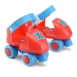 Unibos Have Duty Rollschuhe für Kinder, Jungen und Mädchen, mit 4 Rädern, geeignet für Kinder ab 3 Jahren, mit PP und PVC-Material, verstellbare Quad-Skates, rot