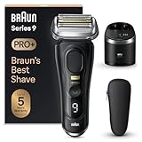 Braun Series 9 Pro+ Rasierer Herren Elektrisch, Elektrorasierer mit 5 Pro Rasierelementen, Langhaarschneider ProTrimmer & Reinigungsstation, 60 Min Laufzeit, Made in Germany, 9560cc, Schwarz