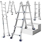 Daromigo Teleskopleiter Multifunktionsleiter, 3 in 1 Aluleiter 402cm 4x4 Sprossen Mehrzweckleiter, Klappleiter Anlegeleiter, Max. Traglast 150kg, Bockleiter Schiebeleiter