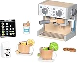 goki 51460 - Kaffee und Tee Station aus Holz, Spielset für kleine Barista und Teeliebhaber, Zubehör für Spielküche und Kaufmannsladen, Holzspielzeug 19cm x 12cm x 18cm, 16er Set, ab 3 Jahre