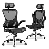 GTPLAYER Bürostuhl Ergonomisch, Schreibtischstuhl mit Verstellbarer Kopfstütze, Armlehnen, Lendenwirbelstütze, Büro Stuhl & Gaming Stuhl Wippfunktion, Chefsessel aus Mesh, 150kg(Schwarz)
