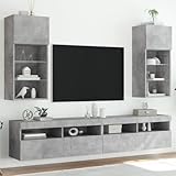 Bucmath TV-Schränke mit LED-Beleuchtung, 2er-Set, Betongrau, 40,5x30x90 cm, Wandmontage, Holzwerkstoff, modernes Entertainment Center für Wohnzimmer
