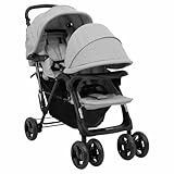 SKM Tandem-Zwillingskinderwagen Hellgrau Stahl,Baby & Kleinkind,Babytransport,Kinderwagen,Grau,15.64KG,10347