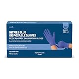 Amazon Basic Care Blaue Nitril Einmal-Handschuhe, Puder frei, Größe L, 100 Handschuhe (Früher Marke Hevea)