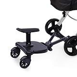 ERnonde Universal Buggy Board, Kinderwagenplatte mit Sitzen, bis 25KG Buggyboard mit Sitz, Kiddy Board Trittbrett Stehbrett, für Kinder von 3 bis 7 Jahren, Schwarz