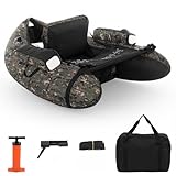 LEADZM Camouflage Aufblasbares Schlauchboot, Angelboot mit Pumpe, Fischerboot mit Angelrutenhalter, Verstellbaren Gurten, Aufbewahrungstasche, Tragkraft 150 kg