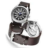 Boyarca Pilotenuhr Herren Flieger Armbanduhr Japan Automatikwerk Mechanische Uhren Edelstahlgehäuse Nylon Canvas Band Flieger Uhren mit Leuchtend Wasserdicht, Braun B
