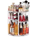 HOOMOOZ Make Up Kosmtik Organizer, 360° Drehbar Skincare Organizer, Multifunktion Schmink Aufbewahrung, Verstellbare Aufbewahrungsbox Desktop für Dresser Schlafzimmer Badezimmer, Transparent