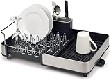 Joseph Joseph Extendable erweiterbarem Abtropfgestell mit abnehmbarem Besteckhalter, schwenkbarem Abtropfstutzen, Geschirrständer - Edelstahl, Grau