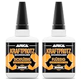 2x 50 g Sekundenkleber extra stark - Set Flüssig + Dickflüssig - Inkl. Anti-Austrocknungs-Spitze - KRAFTPROTZ - Superkleber -Für Plastik, Kunststoff, Glas, Holz, Stein, Metall uvm.
