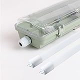 pureled LED Feuchtraumleuchte Wannenleuchte 120cm mit 2x 18W T8 Röhre 3600lm 6000K IP65… (Kaltweiß, 120cm mit LED Röhre)