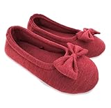 ofoot Damen-Ballerina-Hausschuhe, Baumwolle, weich, flache Schuhe, bequeme Memory-Schaum-Sohle, rutschfeste Gummiunterseite, Rose, 9-10