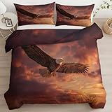Srigzcaly Bettwäsche 200 x 200 cm Gelb Bettgarnitur, Wende Bettwäsche Sets Microfaser Bettbezug mit Kissenbezug - Bügelfrei & Knitterfrei Sonnenuntergang Tier Weißkopfseeadler Deckenbezug