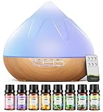Aroma Diffusor Set für Ätherische Öle 500 ML, 8 x10 ML Ätherische Öle, Aromatherapie Diffuser Mit Fernbedienung,14 Farben LED Mit 4 Timer-Einstellung