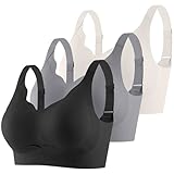 CSYX Klassische BHS Damen Ohne Bügel Komfort Nahtlos BH Set 3er Pack Sport BH Push Up mit Verstellbarem Bustier Große Brüste Unterwäsche Starker Halt Trainings Schlaf BHS Gepolstert für Alltag Yoga